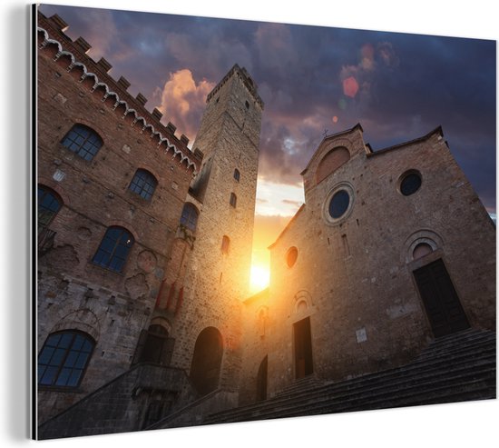 La grande tour de la ville de San Gimignano en Italie Aluminium 120x80 cm - Tirage photo sur aluminium (décoration murale en métal)
