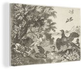 Sauvagine et un chien - Peinture de Melchior d'Hondecoeter sur toile 60x40 cm - Tirage photo sur toile (Décoration murale salon / chambre)