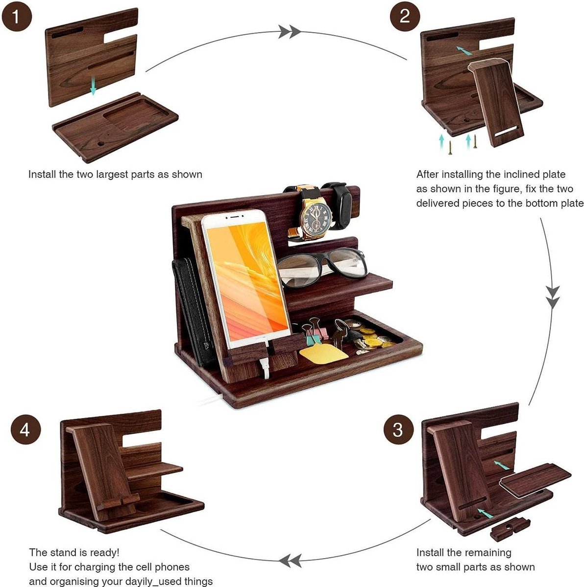 Cadeaus voor mannen Verjaardag Houten Docking Station Nachtkastje Vader Verjaardagscadeau voor mannen Docking Station mobiele telefoon Kerstcadeau Echtgenoot Opa Papa Gifts
