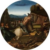Sint Joris en de draak, Luca Signorelli - Foto op Behangcirkel - ⌀ 40 cm