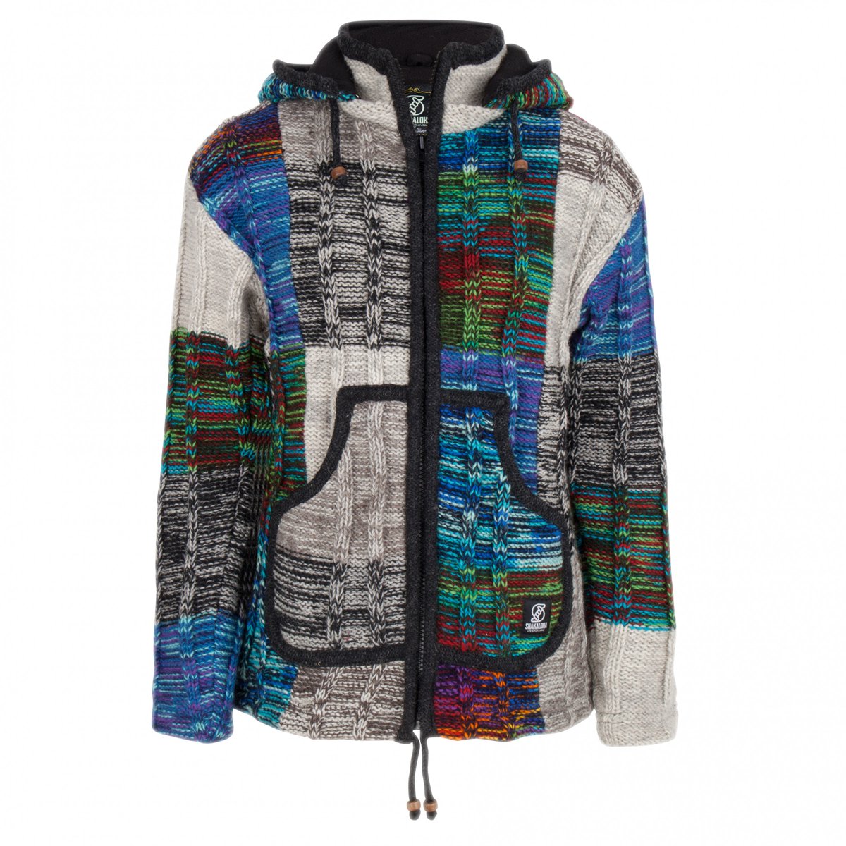 Gebreid Wollen Dames Vest van Schapenwol met Polyester Fleece voering en afneembare capuchon - SHAKALOHA - W Rib Patch ZH XXL
