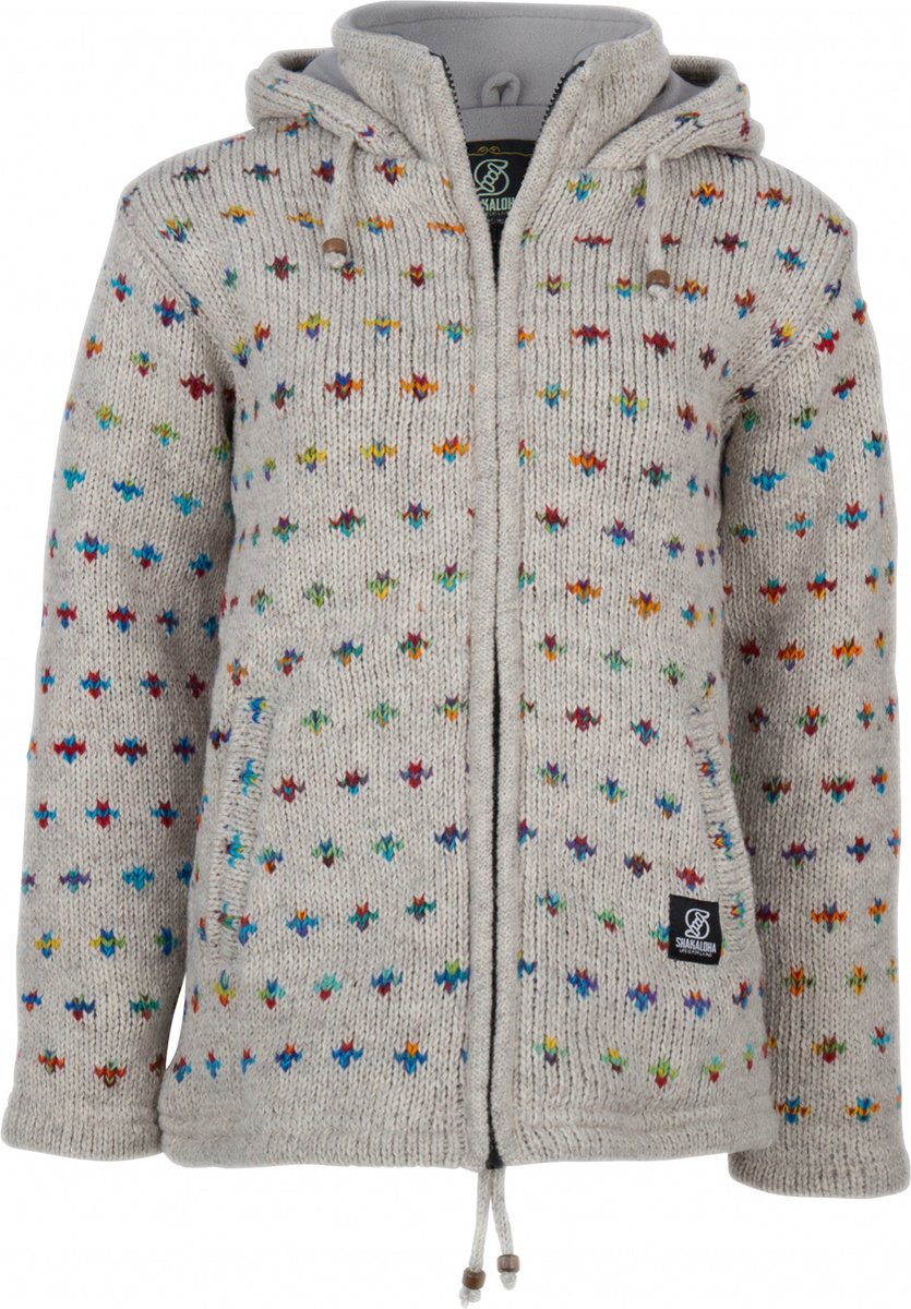 Gebreid Wollen Dames Vest van Schapenwol met Polyester Fleece voering en vaste capuchon met binnenkraag SHAKALOHA W Flake 3XL Greymulti