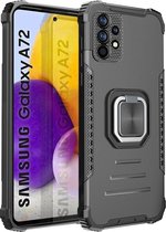 Samsung Galaxy A72 Hoesje met Metalen Kickstand Ring Houder Zwart