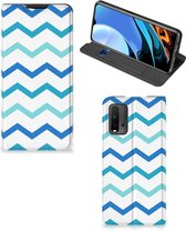 Foto hoesje Xiaomi Poco M3 | Redmi 9T Smart Cover Zigzag Blauw