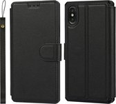 Effen textuur horizontale flip PU lederen tas met houder & kaartsleuven & fotolijst & portemonnee & riem voor iPhone X / XS (zwart)