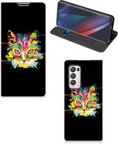 Smartphone Hoesje OPPO Find X3 Neo Wallet Case Leuke Verjaardagscadeaus Cat Color