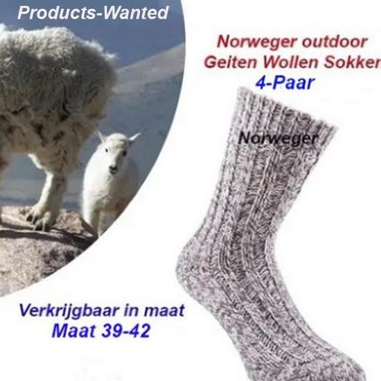 4-Paar Geiten Wollen Sokken Norweger klassieke Grijs Kleur-Maat 39-42