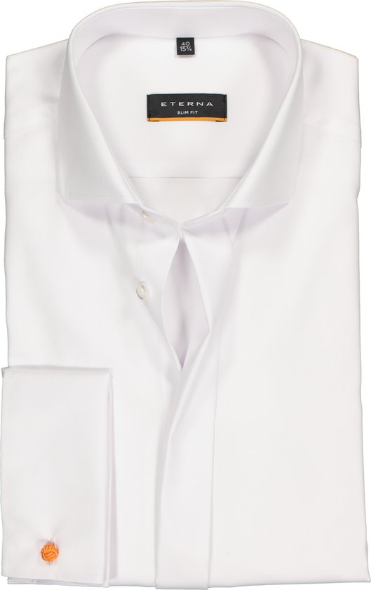 ETERNA Slim Fit overhemd dubbele manchet - wit twill - Strijkvrij - Boordmaat: