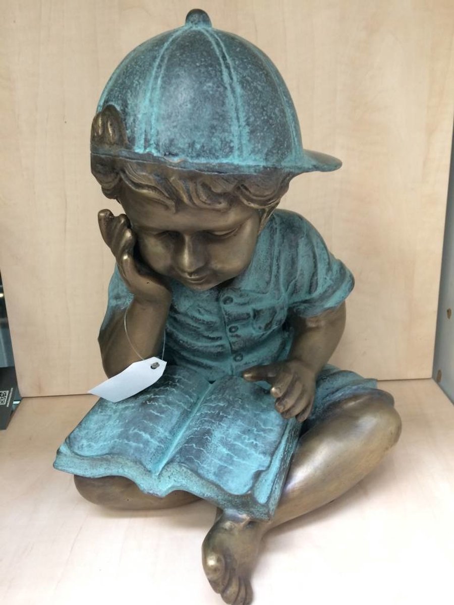 Tuinbeeld - bronzen beeld - Lezend jongetje - Bronzartes - 29 cm hoog
