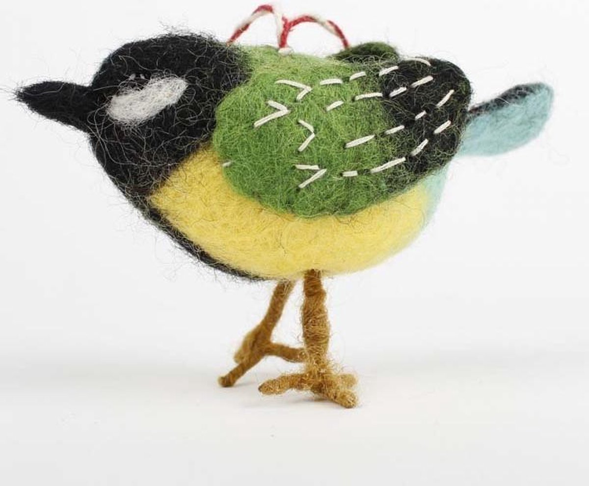 Vilten vogeltje koolmeesje 10cm