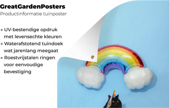 Affiche de jardin chat avec un ballon arc-en-ciel toile en vrac 60x90 cm - toile de jardin / toile d'extérieur / Peintures pour l'extérieur (décoration de jardin)