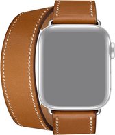 Compatible apple watch bandje - Double Leather Loop bandje - Bruin - Geschikt voor Apple watch 42mm / 44mm / 45mm - Apple watch series 3/4/5/6/7