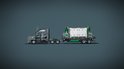 Zijaanzicht van de LEGO Technic Mack Anthem speelgoed vrachtwagen met container aanhanger.