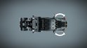 Bovenaanzicht van een LEGO Technic Mack Anthem speelgoed vrachtwagen met zichtbare aandrijflijn.