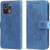 Voor Xiaomi Mi 11 7-bloemblaadje Bloemen Embossing-patroon Horizontale Flip PU-lederen hoes met houder & kaartsleuven & portemonnee & fotolijst (blauw)