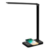 Lovnix LED Bureaulamp Inclusief Auto Timer – Qi Draadloos Telefoon Opladen - Met 2 USB Laadpoorten  – 5 Dimstanden/Lichttinten - Zwart