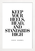 JUNIQE - Poster in houten lijst Keep Your Heels - Citaat van Coco