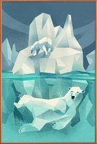 JUNIQE - Poster met kunststof lijst Vintage ijsbeer -30x45 /Blauw &