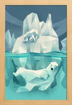 JUNIQE - Poster in houten lijst Vintage ijsbeer -20x30 /Blauw & Wit