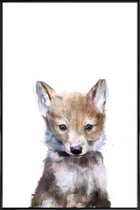 JUNIQE - Poster in kunststof lijst Wolfje illustratie -30x45 /Bruin &