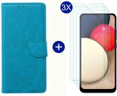 BixB Samsung A02s hoesje - Met 3x screenprotector / tempered glass - Book Case Wallet - Turquoise
