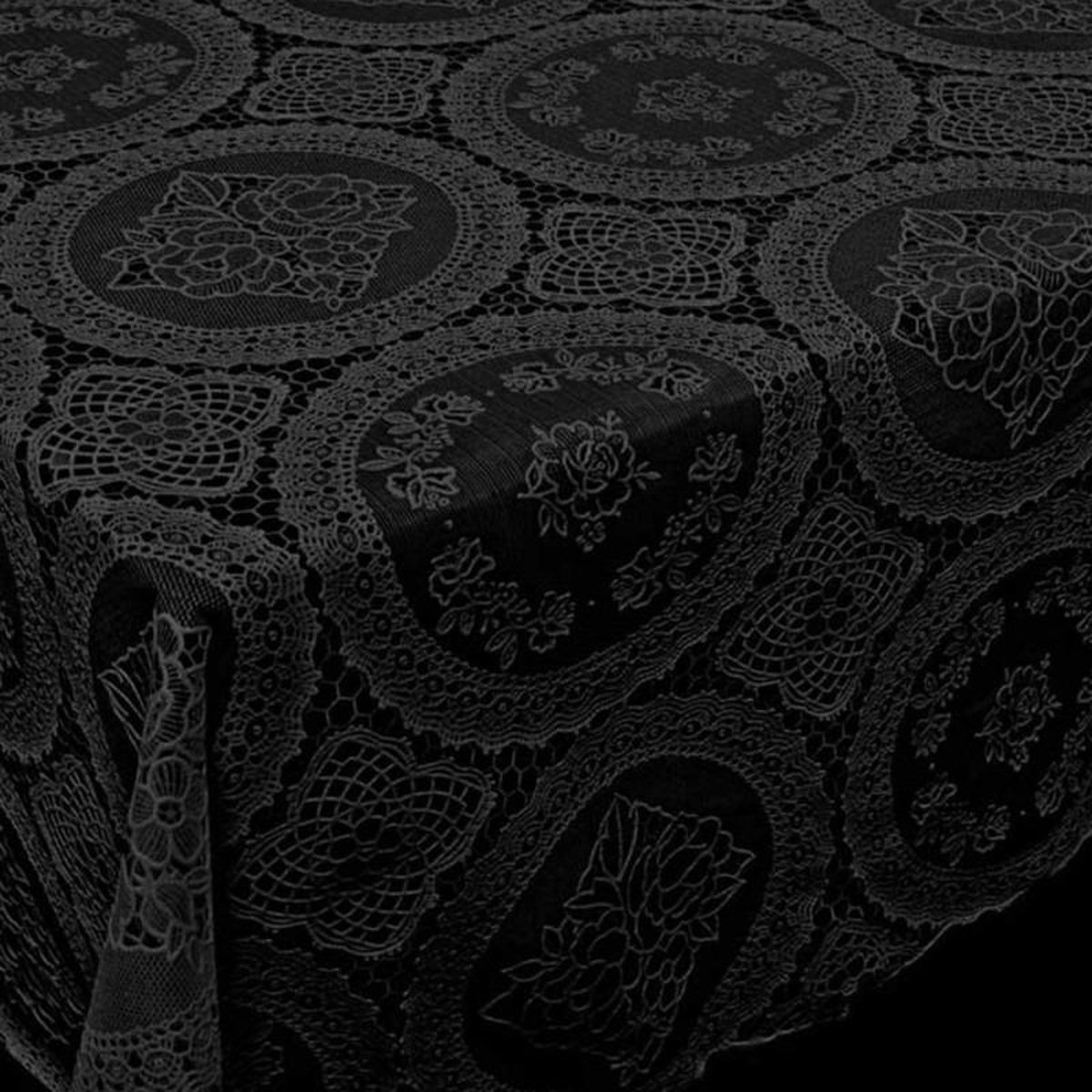 Bellatio design Tafelzeil - antraciet - kanten patroon - 140 x 180 cm - Tuintafelkleed - Dineren - Knutselen