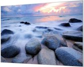 Wandpaneel Rotsen aan zee  | 150 x 100  CM | Zilver frame | Wandgeschroefd (19 mm)