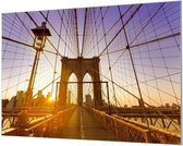 Wandpaneel Brooklyn Bridge zonsondergang  | 100 x 70  CM | Zilver frame | Wandgeschroefd (19 mm)