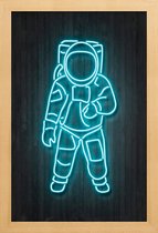 JUNIQE - Poster met houten lijst Neon astronaut -20x30 /Kleurrijk