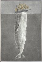 JUNIQE - Poster met kunststof lijst Revenge of the Whale -40x60 /Grijs