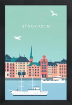JUNIQE - Poster met houten lijst Stockholm - retro -13x18 /Kleurrijk