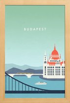 JUNIQE - Poster in houten lijst Retro Boedapest -20x30 /Blauw & Groen