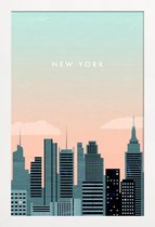 JUNIQE - Poster in houten lijst New York - retro -20x30 /Grijs