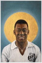 JUNIQE - Poster in kunststof lijst Football Icon - Pelé -40x60 /Blauw