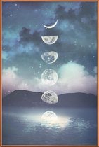 JUNIQE - Poster met kunststof lijst Moon Rising -30x45 /Blauw & Paars