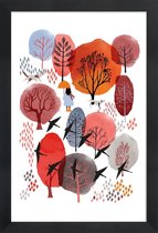 JUNIQE - Poster in houten lijst Autumn Forest -40x60 /Rood