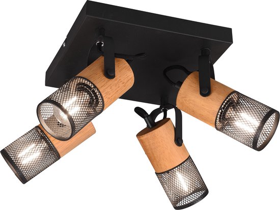 LED Plafondspot - Torna Yosh - E14 Fitting - 4-lichts - Vierkant - Mat Zwart - Aluminium