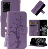 Voor Samsung Galaxy Note20 Ultra Reliëf Lucky Tree Horizontale Flip Lederen Case met Houder & Kaartsleuf & Portemonnee & Lanyard (paars)