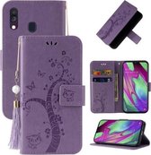 Voor Samsung Galaxy A20e Reliëf Lucky Tree Horizontale Flip Lederen Case met Houder & Kaartsleuf & Portemonnee & Lanyard (Paars)