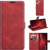 Retro kalf patroon gesp horizontale flip lederen tas met houder & kaartsleuven & portemonnee voor iPhone 13 (rood)