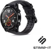 Leer, Siliconen Smartwatch bandje - Geschikt voor  Huawei Watch GT siliconen / leren bandje - zwart - 46mm - Strap-it Horlogeband / Polsband / Armband