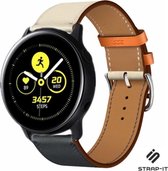 Leer Smartwatch bandje - Geschikt voor  Samsung Galaxy Watch leren band 41mm / 42mm - wit/donkerblauw - Strap-it Horlogeband / Polsband / Armband