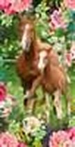 Zachte Strandlaken voor Kinderen - 75x150cm - 100% Velours - Polyvelvet - Paarden in de Wei - Meisjes