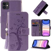 Reliëf Lucky Tree Horizontale Flip Leren Case met Houder & Kaartsleuf & Portemonnee & Lanyard Voor iPhone 11 (Paars)