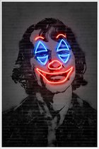 JUNIQE - Poster met kunststof lijst Neon Joker -30x45 /Grijs & Rood