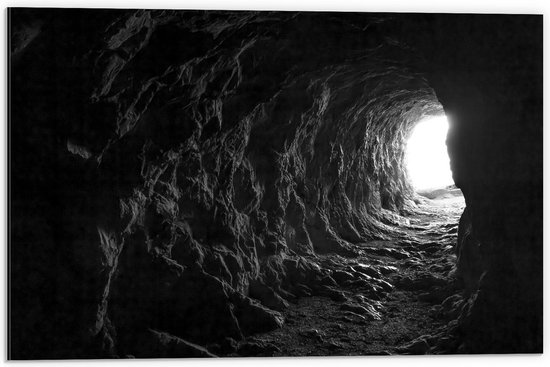 Dibond - Wit Licht door grot - 60x40cm Foto op Aluminium (Met Ophangsysteem)