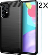 Samsung A52 Hoesje Geborsteld TPU siliconen Back Cover Zwart - Galaxy A52 Screenprotector 2 pack