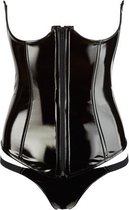 Black Level –  Wetlook Korset met Open Cups en Rits met Elegante Uitstraling – Maat XL – Zwart