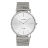 OOZOO Vintage series - Zilveren horloge met zilveren metalen mesh armband - C9905 - Ø40