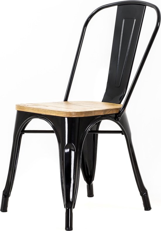 Chaise de café Legend - Avec assise en bois - Noir | bol.com